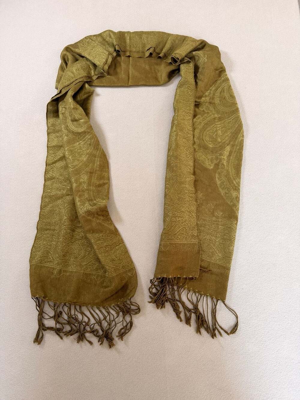 Women's Olive Green Paisley Jacquard Tassel Scarf Pashmina-Style Shawl